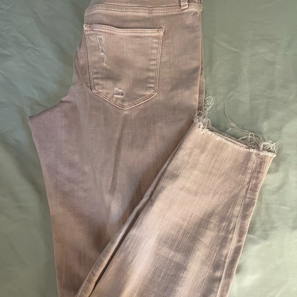 Pink mid-rise straight leg jeans